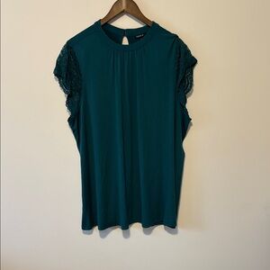 Torrid Teal Blouse with Lace Sleeves